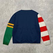 Personalized contrast striped retro POLO shirt
