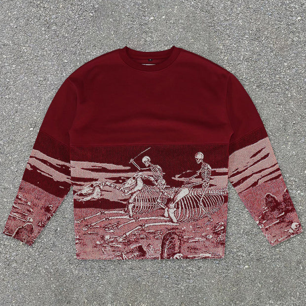 Trendy skull print crew neck sweatshirt