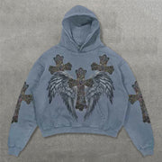 Cross Wings Print Long Sleeve Hoodies