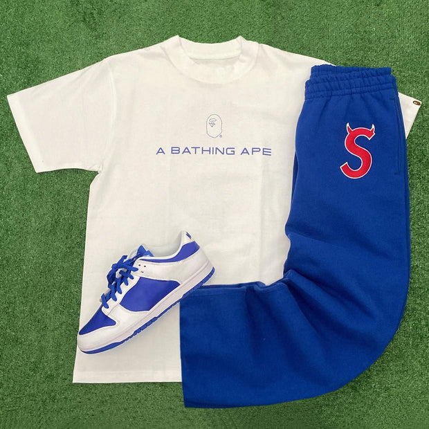 Letter Basic Print T-shirt Sweatpants Two Piece Set