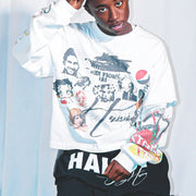 Fake two casual street hip-hop graffiti long-sleeved T-shirt
