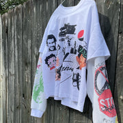 Fake two casual street hip-hop graffiti long-sleeved T-shirt
