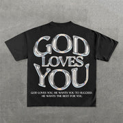 God Loves You Print Short Sleeve T-Shirt