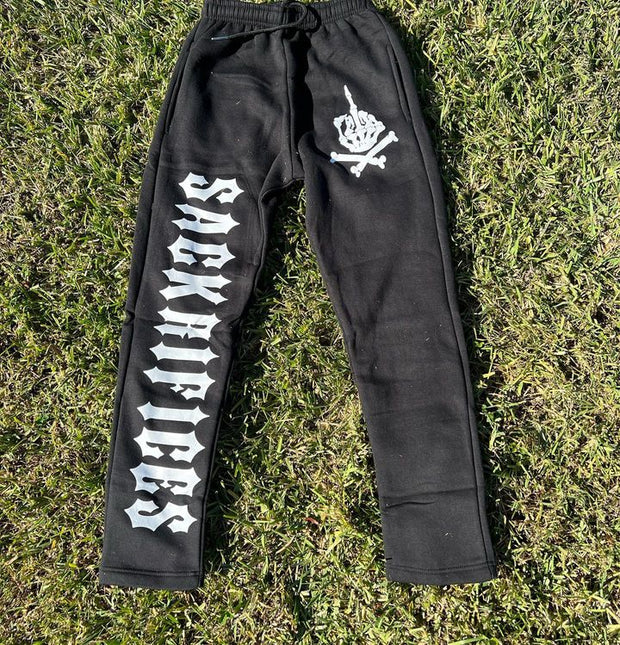 Casual street skull print full zip hoodie two piece set