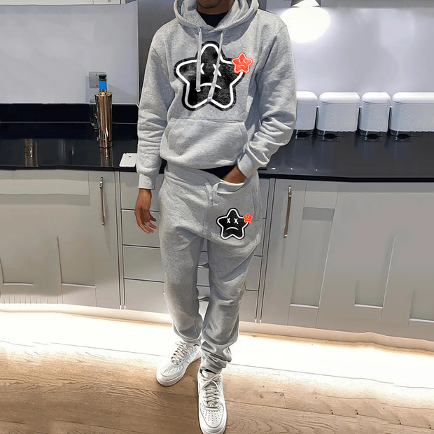 Pentagram Expression Print Hoodie Sweatpants Two Piece Set