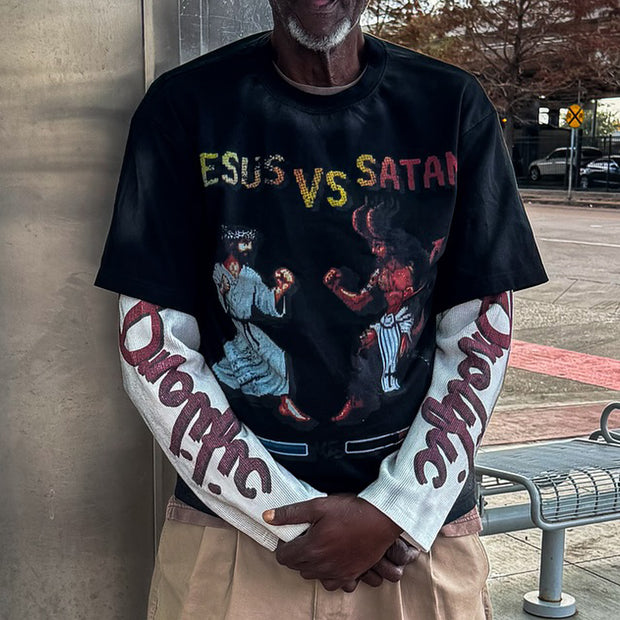Jesus vs Saints Casual Street Vintage Long Sleeve T-Shirt