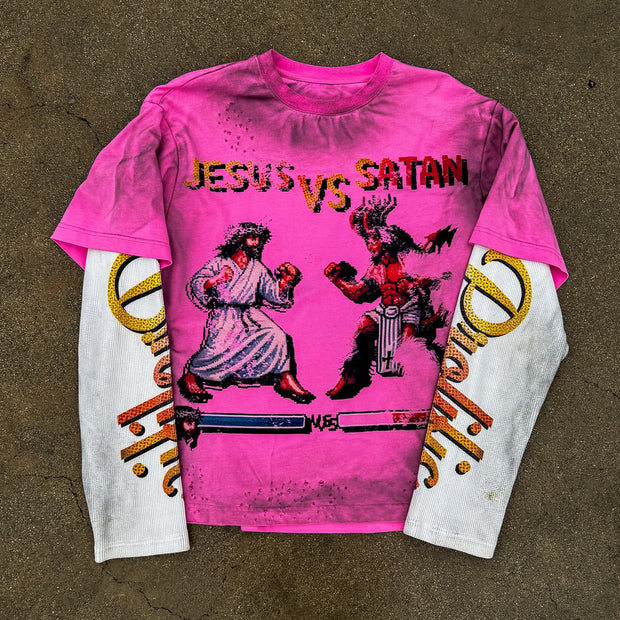 Jesus vs Saints Casual Street Vintage Long Sleeve T-Shirt