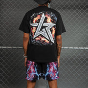 Skull and Head T-shirt Mesh Shorts Two-Piece Set