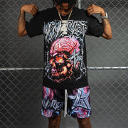 Skull and Head T-shirt Mesh Shorts Two-Piece Set