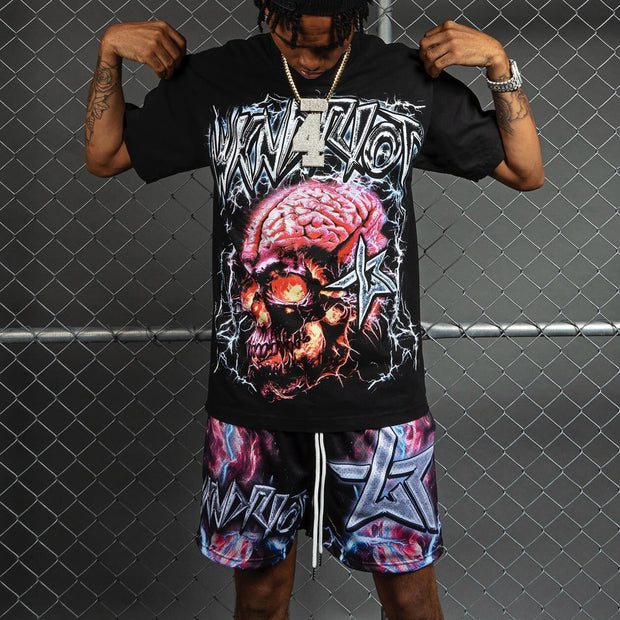 Skull and Head T-shirt Mesh Shorts Two-Piece Set