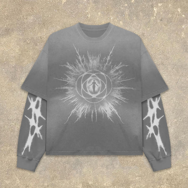Hip Hop Fake Two Print Long Sleeve T-Shirt