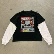Fake Two Daily News Print Long Sleeve T-Shirt