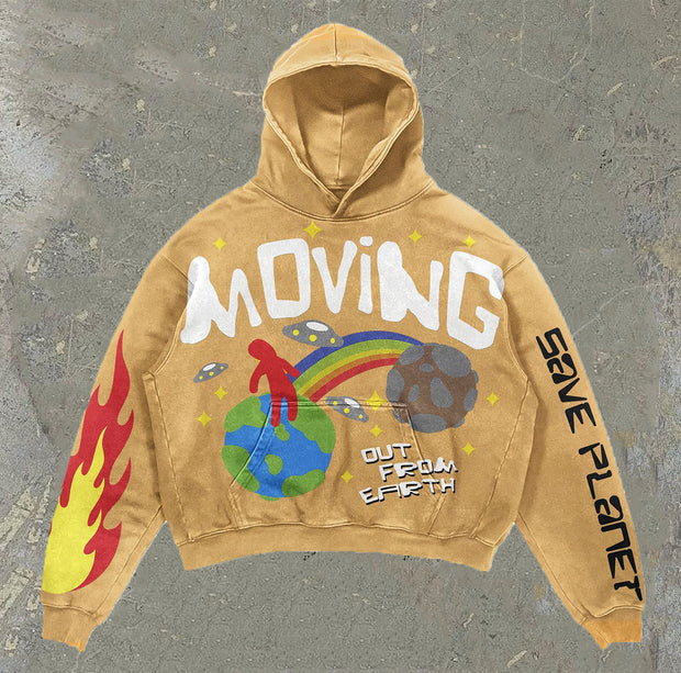 Leave the Planet Print Casual Street Hoodie