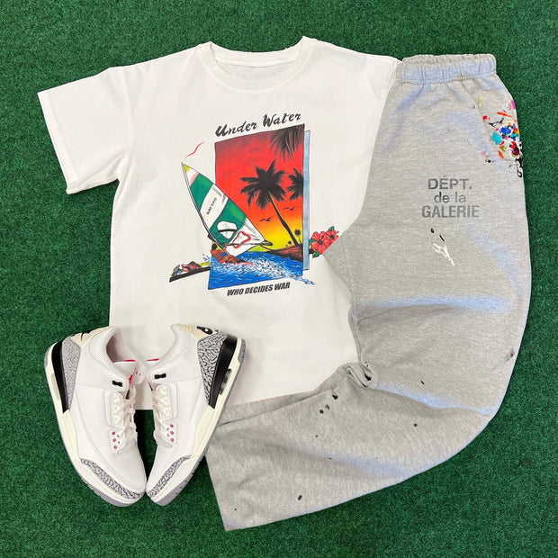 Holiday Letters Print T-shirt Sweatpants Two Piece Set