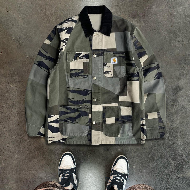 Camouflage Print Button Long Sleeve Multi-Pocket Shirt Jacket