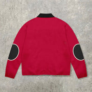 Vintage Flag Print Striped Long Sleeve Polo Shirt
