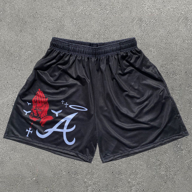 Casual Letters A Print Mesh Shorts