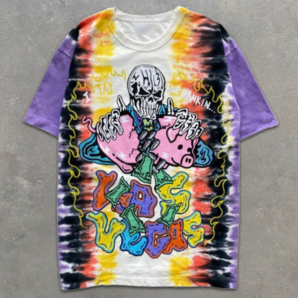 Skull graphic print tie-dye short-sleeve T-shirt