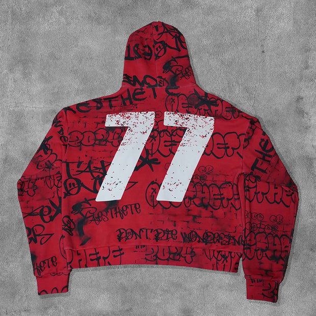 Words 77 Print Long Sleeve Zipper Hoodies