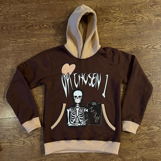 Skull Stitching Color Print Long Sleeve Hoodies