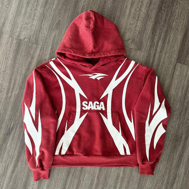 Saga Contrast Print Long Sleeve Hoodies