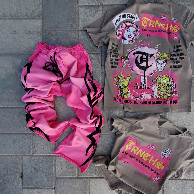 Skull T-shirt and trousers two-piece set