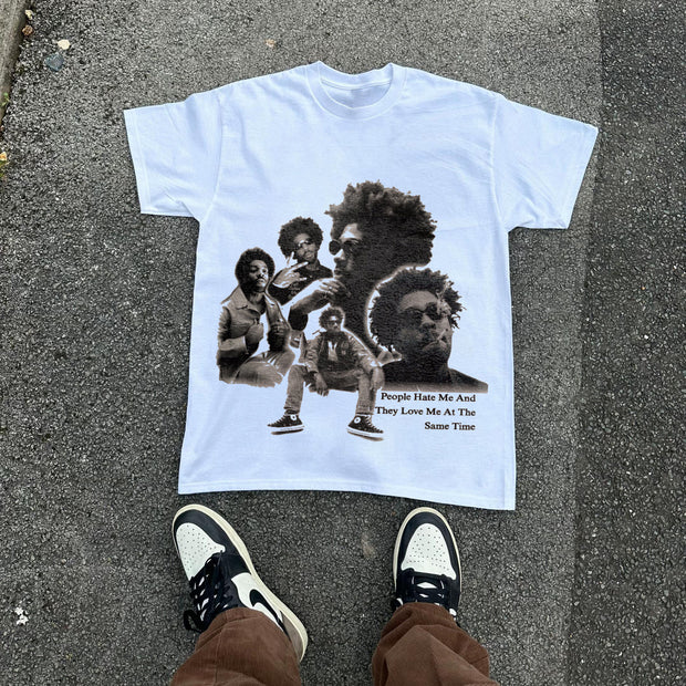 Street Style Singer Printed Crew Neck Casual T-Shirt