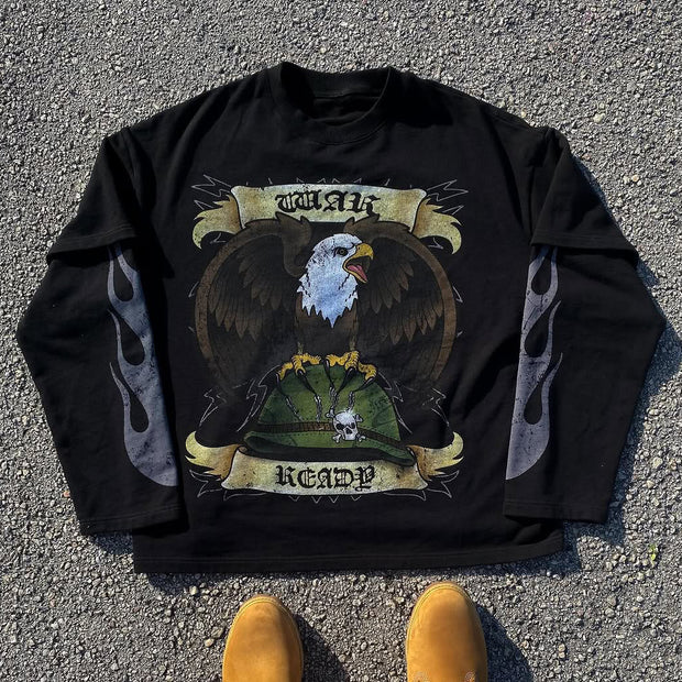 Fake Two Parrot Print Long Sleeve T-Shirt