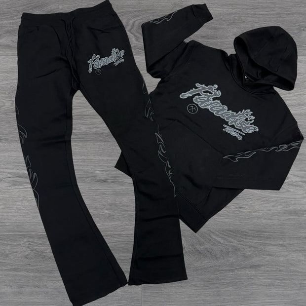 Casual Letter Print Hoodie Sweatpants Set