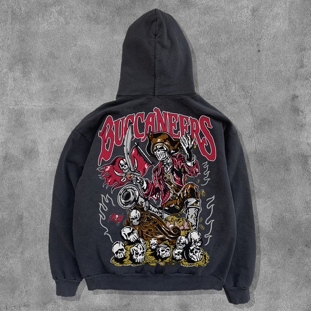 Skull American Football Team Print Long Sleeve Hoodies