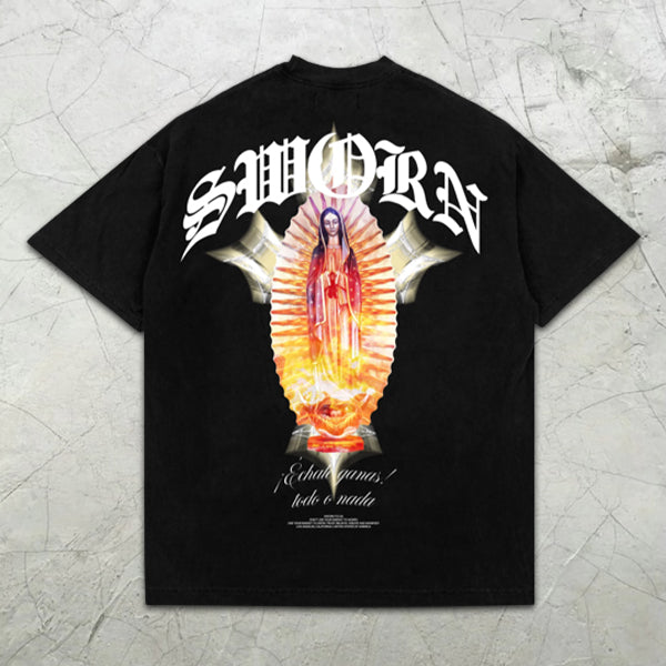 Virgin Mary graphic print short-sleeved T-shirt