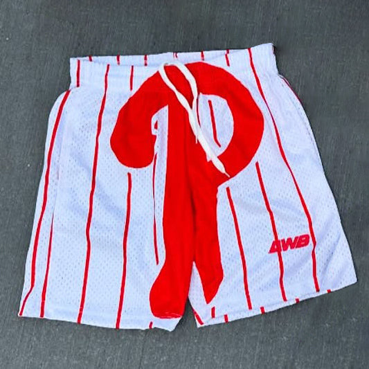Fashion Word P Print Mesh Drawstring Shorts