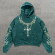 Cross Necklace Print Long Sleeve Hoodies