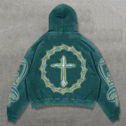 Cross Necklace Print Long Sleeve Hoodies
