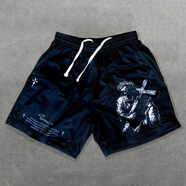 Matthew 27:29 Print Mesh Drawstring Shorts