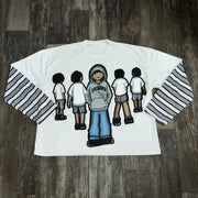 Fake Two Cartoon Print Long Sleeve T-Shirt