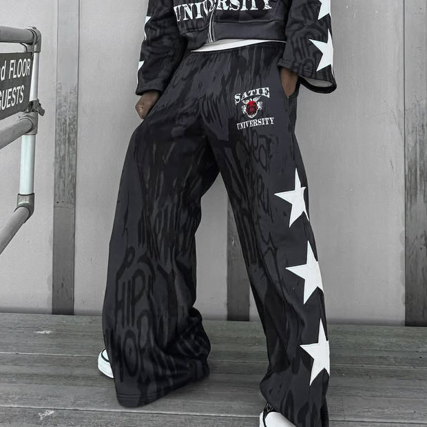 Letters Star Printed Pocket Sweatshirt Pants