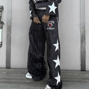 Letters Star Printed Pocket Sweatshirt Pants