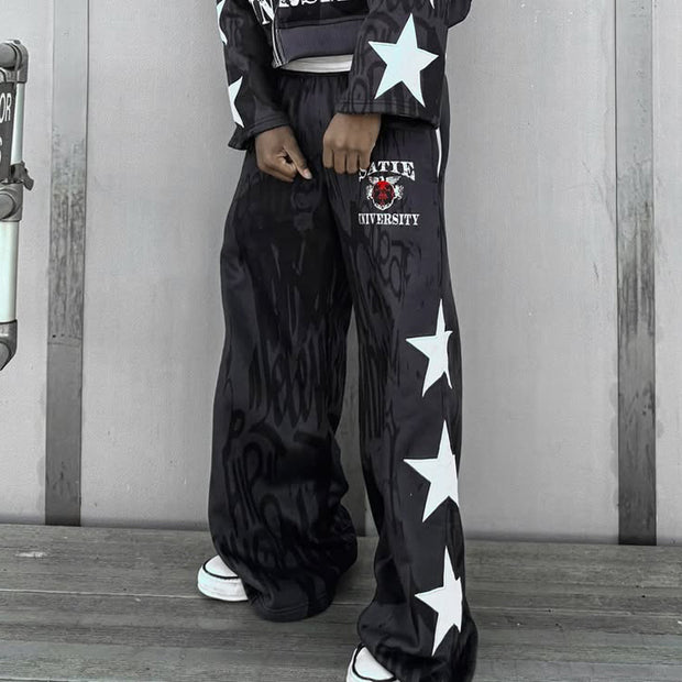 Letters Star Printed Pocket Sweatshirt Pants
