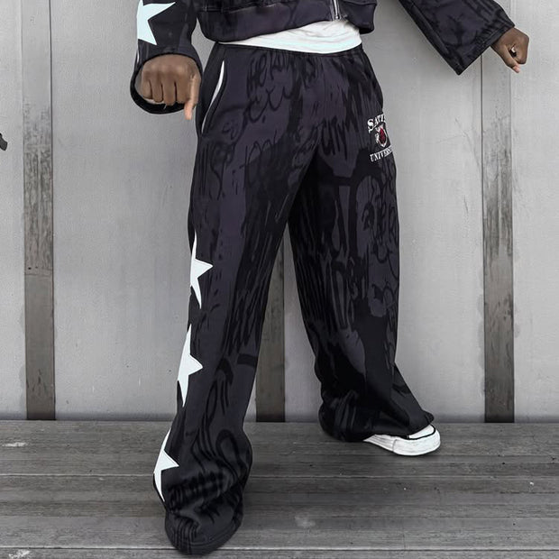 Letters Star Printed Pocket Sweatshirt Pants