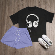 Casual Headphones Print Two Piece Set