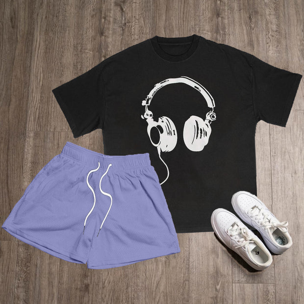 Casual Headphones Print Two Piece Set