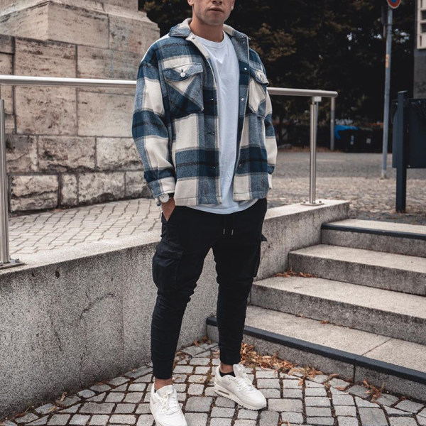 2020 autumn and winter casual men's plaid jacket jacket