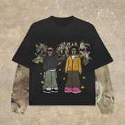 Fake Two Cartoon Print Long Sleeve T-Shirt