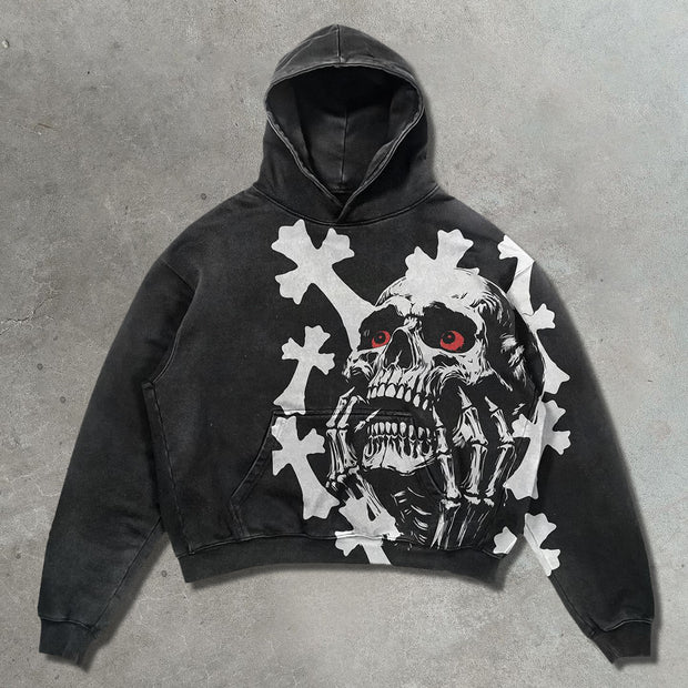 Cross skull casual street heavyweight hoodie