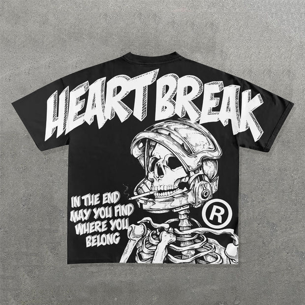 Fashion Heart Break Print Short Sleeve T-Shirt