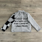 Figure Letters Print Zipped Jacket
