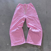 Street solid color patchwork design wide-leg pants