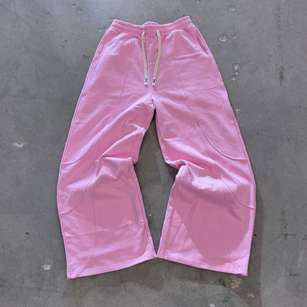 Street solid color patchwork design wide-leg pants