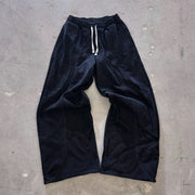 Street solid color patchwork design wide-leg pants